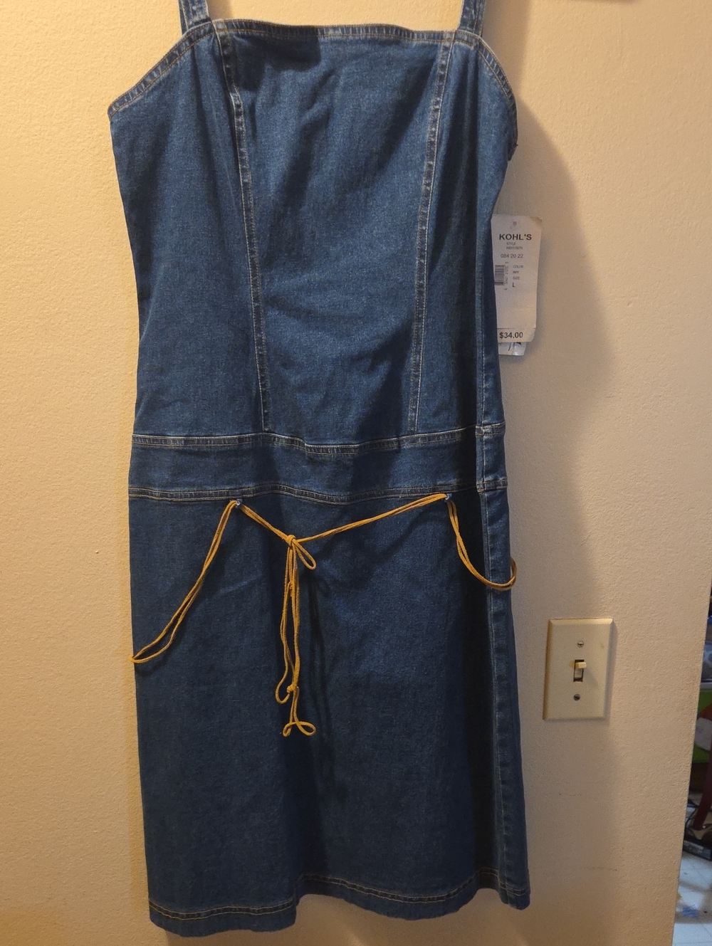 Kohl's Blue Denim Apron Dress with Yellow Tie